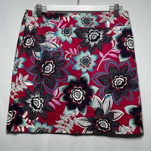 Talbots Cotton Stretch Red Floral Hawiian Print A-Line Mini Skirt Womens Size 6P